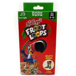Froot Loops Cereal Crew Socks Mens 2 Pairs Novelty Cereal Box Packaging Fun Gift